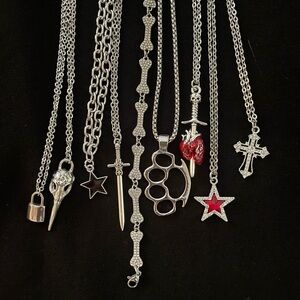 Silver necklace lot | 10 Stainless Steel necklaces ( Sold all together)